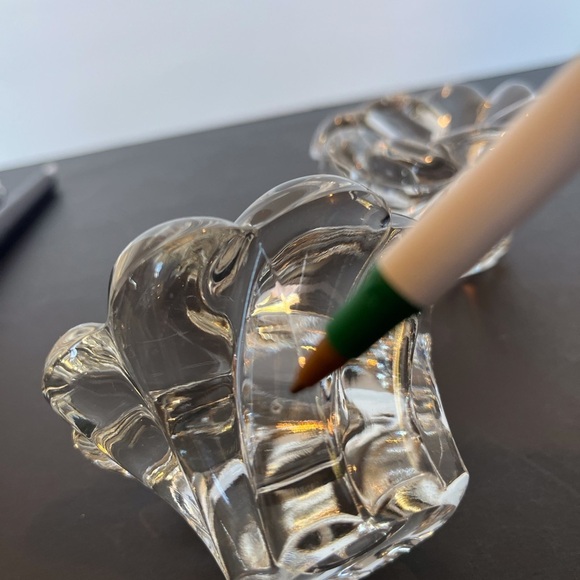 Pair of Crystal Glass Candlesticks in a Floral Design - Picture 10 of 13